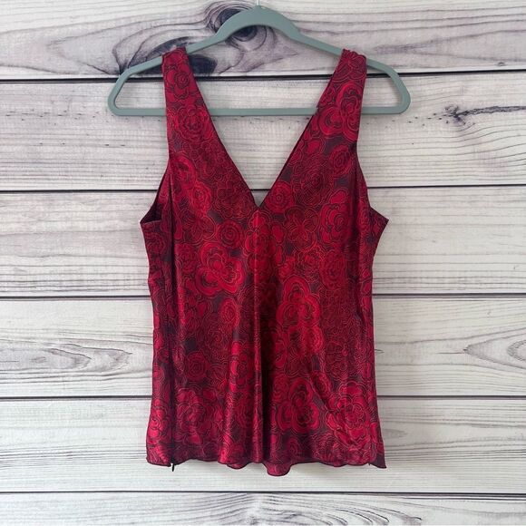 Old Navy Vintage Y2K Red Floral Silk V Neck Tank Top - Picture 6 of 9